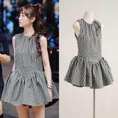 修身 欧购田曦薇同款 千鸟格背心连衣裙高级感小个子法式 短裙女夏