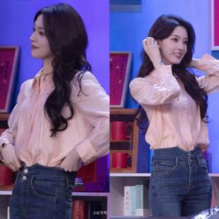 欧购春晚陈瑶同款粉色衬衫女早春洋气百搭高级感polo领减龄气质衬