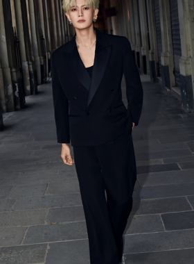 任嘉伦明星同款黑色西装外套男高级感痞帅潮流炸街西服直筒裤套装