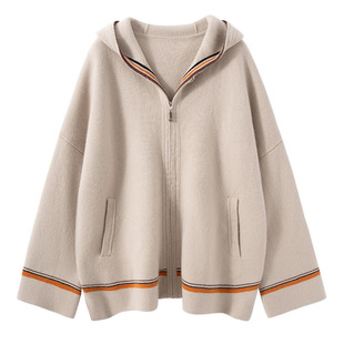 2025年秋冬款LP同款空气层拉链大衣百搭山羊绒帽衫纯色外套女