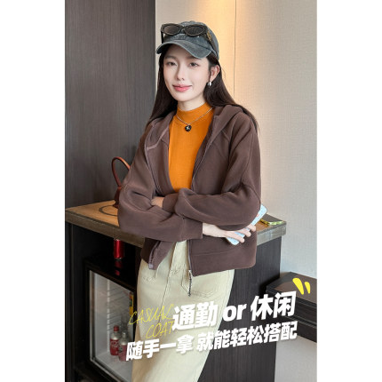 加厚加绒重磅连帽卫衣外套女秋冬2025新款宽松拉链开衫奥粒绒上衣
