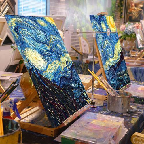 梵高星空星夜纯手工临摹手绘油画