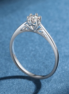 s925纯银30分莫桑石韩版戒指女士戒子六爪经典皇冠求婚戒