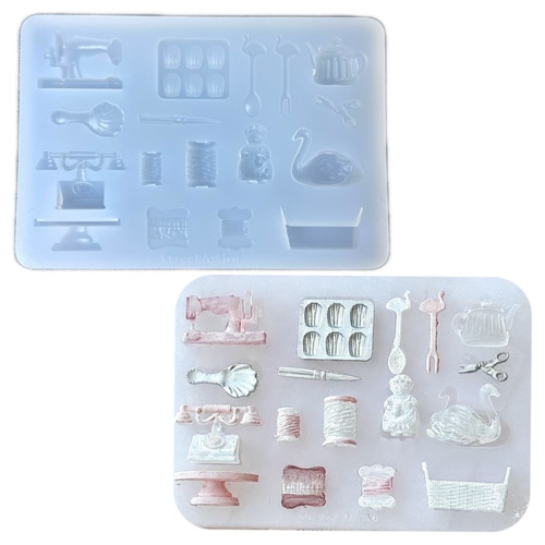 DIY手工缝纫机天鹅模具树脂uv水晶滴胶钥匙扣迷你挂件硅胶模具