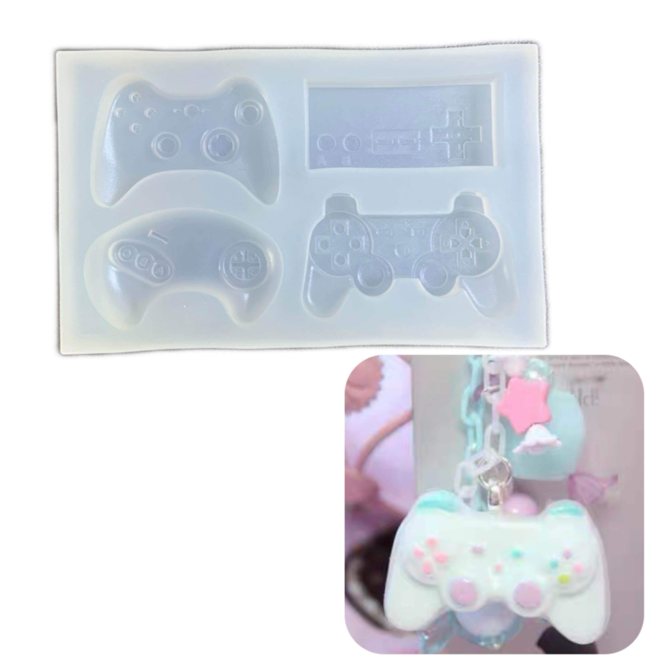 DIY手工游戏机手柄模具ab树脂uv水晶滴胶钥匙扣迷你挂件硅胶模具
