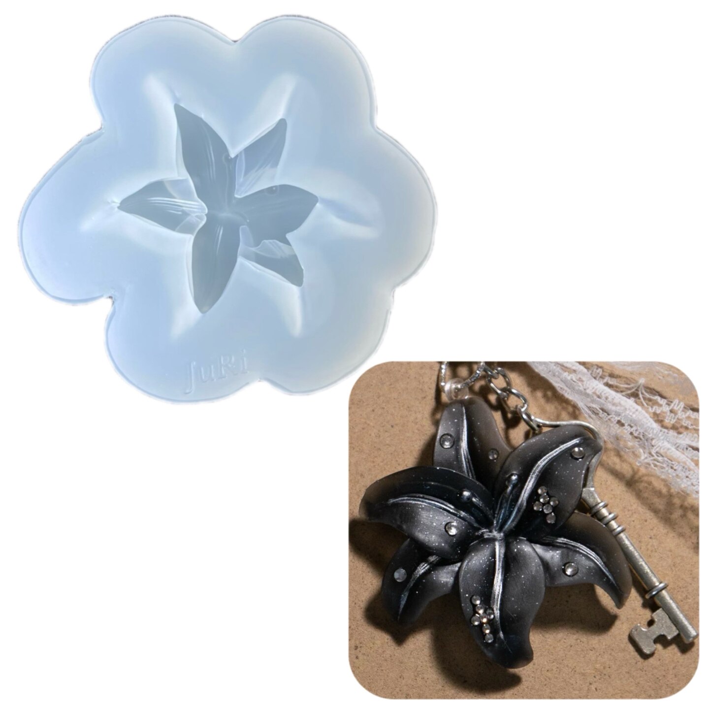 DIY手工单朵百合花模具树脂uv水晶滴胶钥匙扣迷你挂件硅胶模具