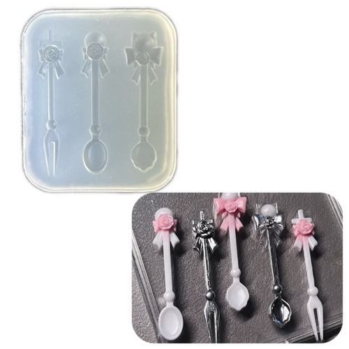 DIY手工玫瑰餐具模具树脂uv水晶滴胶钥匙扣迷你挂件硅胶模具
