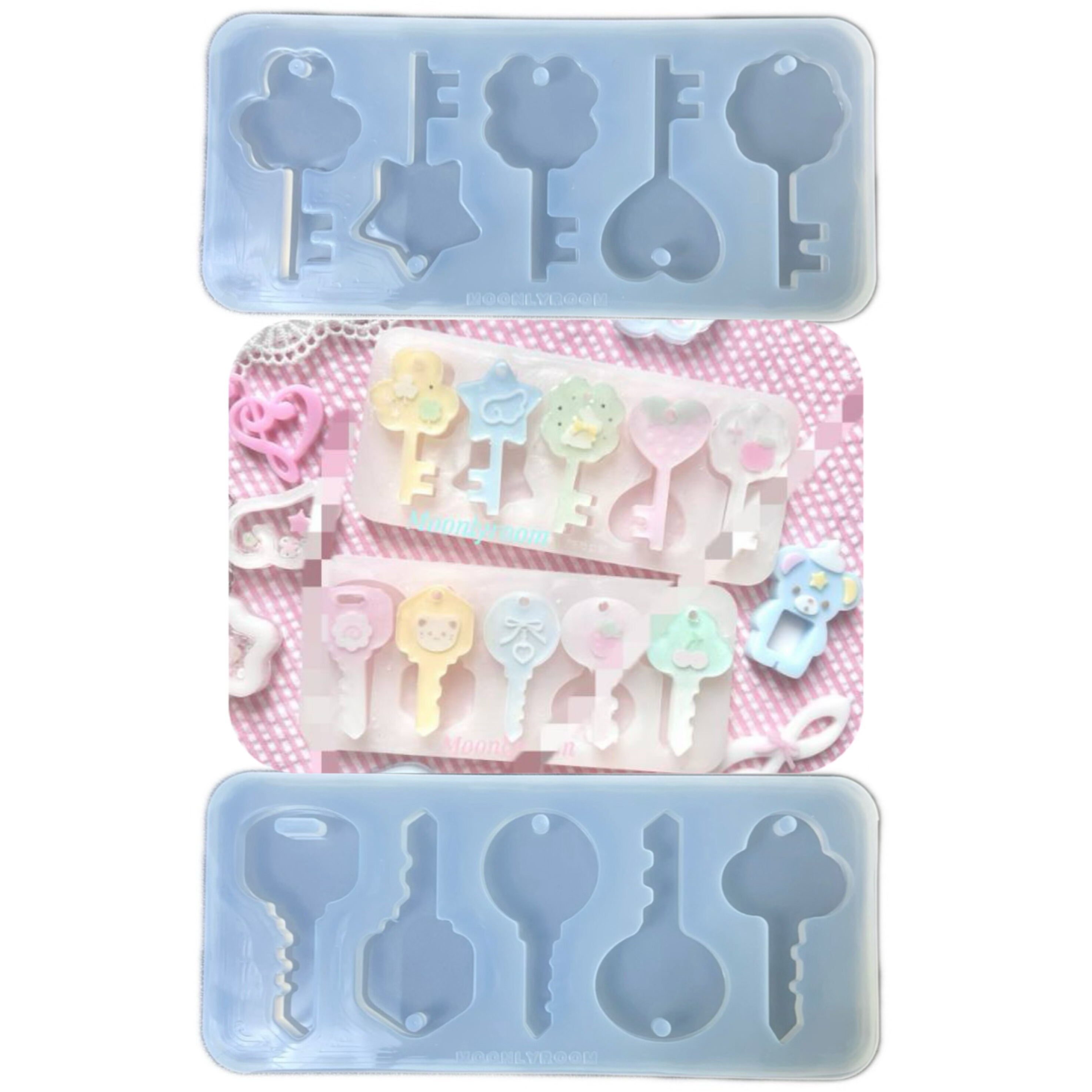 DIY手工钥匙配件模具ab树脂uv水晶滴胶钥匙扣迷你挂件硅胶模具