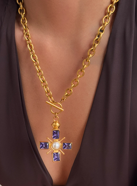 【DASEIN】Geek Chic小众独特超闪满钻锆石十字架项链OT扣18k镀金