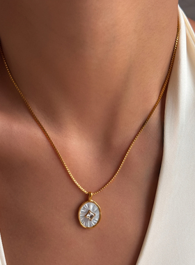 【DASEIN】白色贝壳方钻吊坠项链玉米链18k镀金防过敏小众高级感