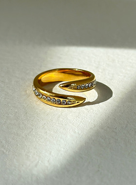 DASEIN ACC欧美时尚个性臻品高颜值精致闪钻锆石钛钢金色开口戒指