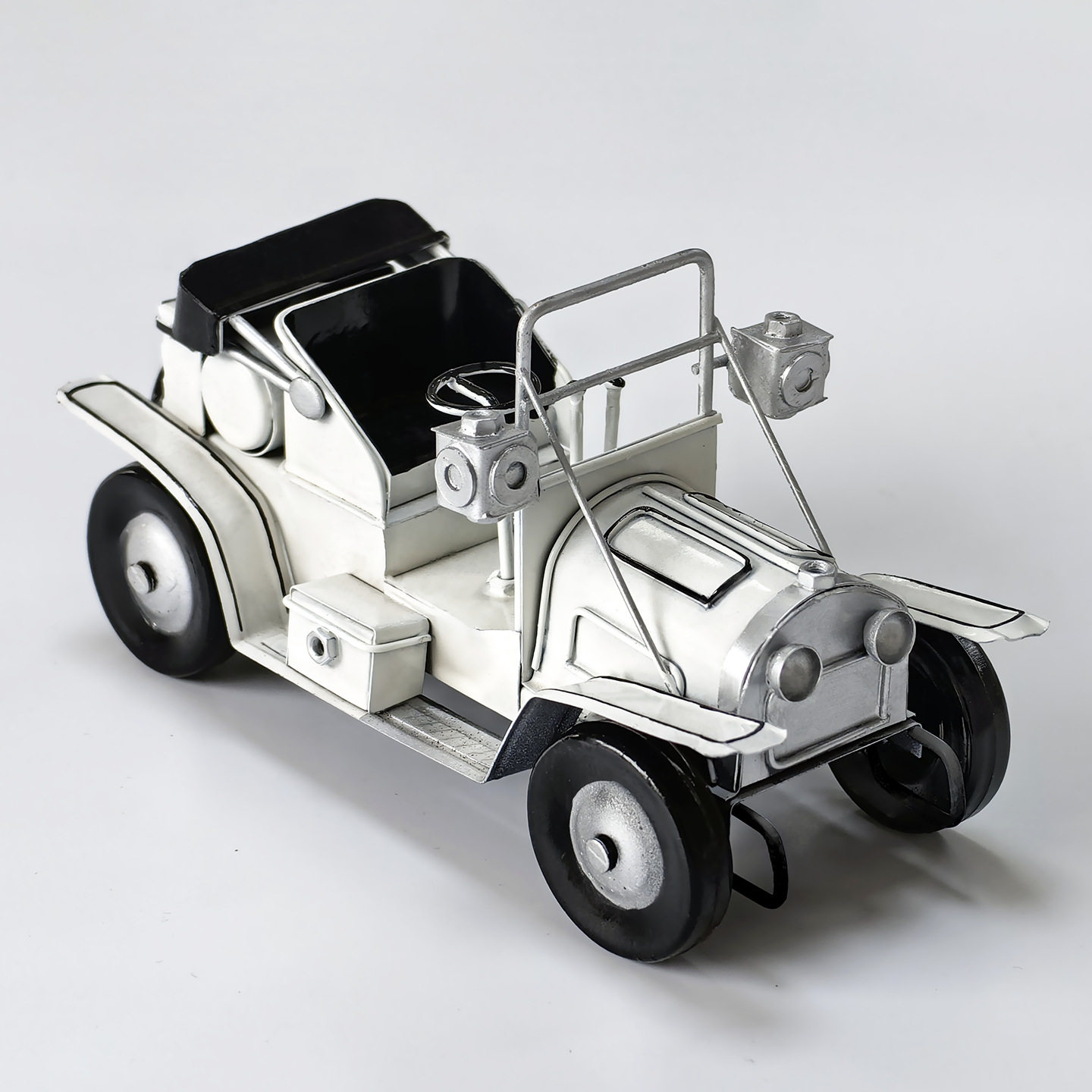 复古怀旧白色古董敞篷老爷车模型桌面摆件办公室桌面小汽车装饰品