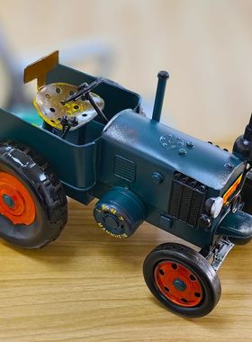 蓝色复古60年代拖拉机模型装饰品桌面摆件金属手工艺品家居怀旧