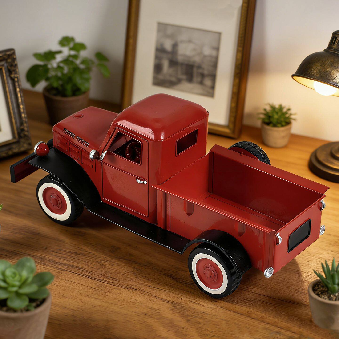 怀旧红色复古美式卡车红色小货车模型装饰品摆件铁艺汽车饰品