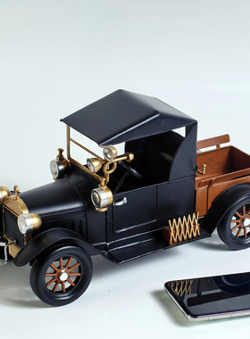 美式复古黑色古董老爷车模型摆件
