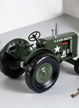 美式乡村复古墨绿色农用拖拉机模型怀旧老爷车桌面装饰品摆件
