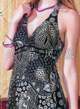 清仓品牌专柜正品华黛思温泉游泳衣女显瘦连体裙式女90661黑白花