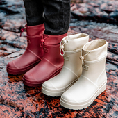 新款 欧美风短筒雨鞋 女防滑防水胶鞋 户外雨靴加绒青年男女情侣水靴