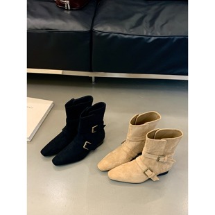 韩版 新款 复古马丁靴显瘦粗跟百搭短筒靴女 实拍Nicole2025秋季 FQ3