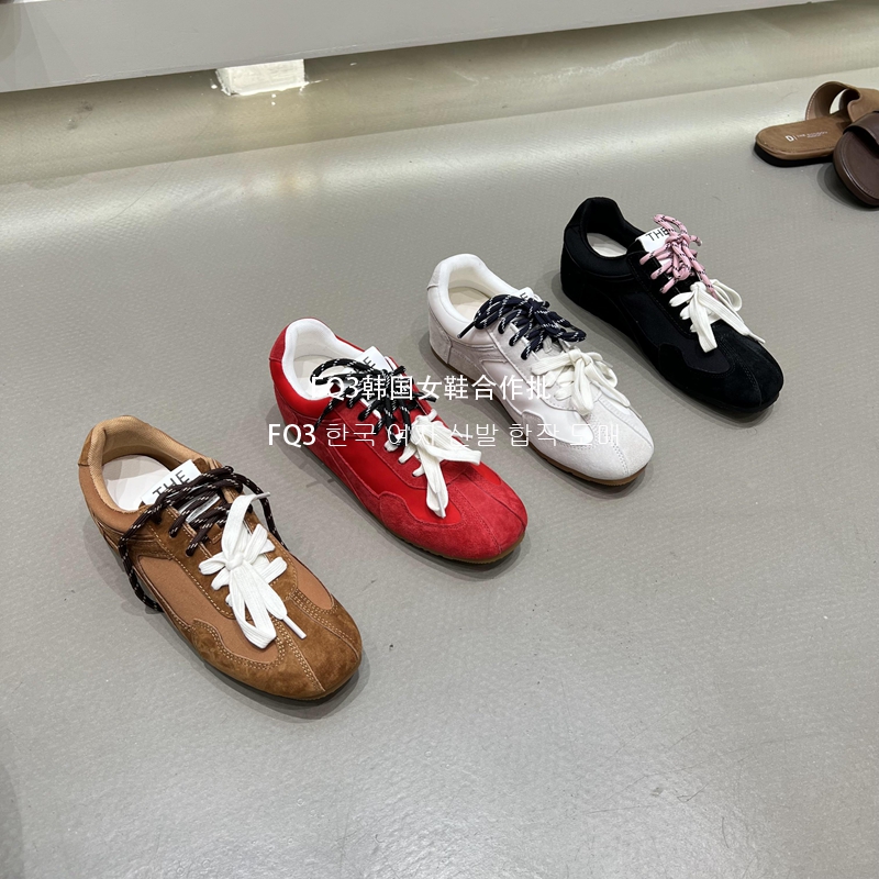 FQ3 实拍THE DUODUO网红德训鞋时尚休闲鞋女真皮磨砂绑带低帮鞋女