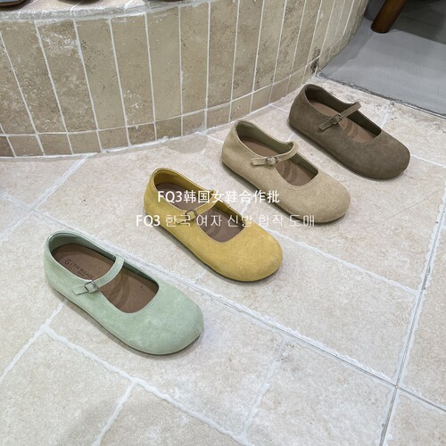 FQ3 实拍THE BULAGE一字带单鞋女厚底防滑圆头反绒面玛丽珍鞋女春