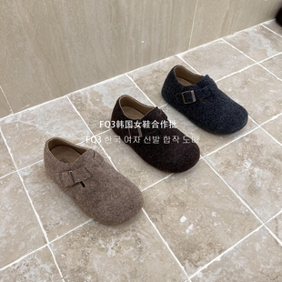 XUAN毛呢绒面厚底防滑真皮包头包跟圆头勃肯鞋 实拍BEI FQ3