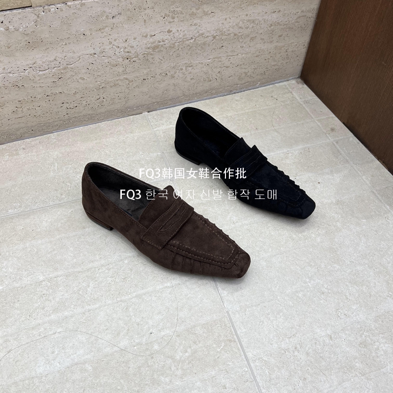 FQ3 实拍MAN DA GUO复古秋冬绒里保暖小方头反绒中跟乐福鞋女单鞋