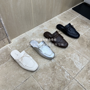 实拍BEI 外穿女春后空鞋 女蝴蝶结包头穆勒鞋 拖 XUAN半拖鞋 FQ3