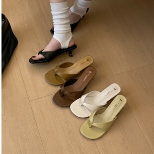 高跟鞋 FQ3 女夏外穿2026新款 DOUDOU细跟露趾一字拖鞋 实拍THE