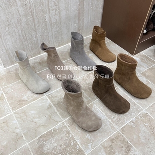 XUAN秋冬加绒保暖超火套脚防冻内增高真皮短靴女 FQ3 实拍BEI