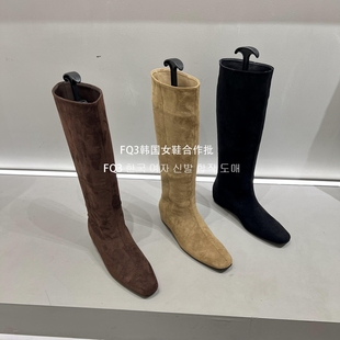 FQ3 瘦瘦靴女反绒骑士靴秋 实拍MUZI小方头内增高不过膝靴外穿时尚