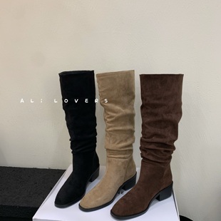 不过膝瘦瘦靴绒面长靴 高筒靴女外穿时尚 FQ3 实拍Alilover2025秋季