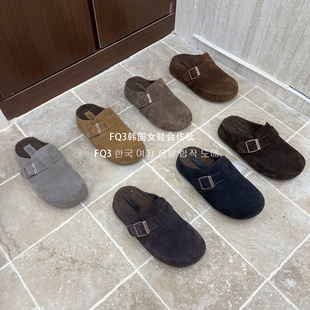 XUAN内增高保暖加绒圆头穆勒鞋 外穿软底真皮半拖 实拍BEI FQ3