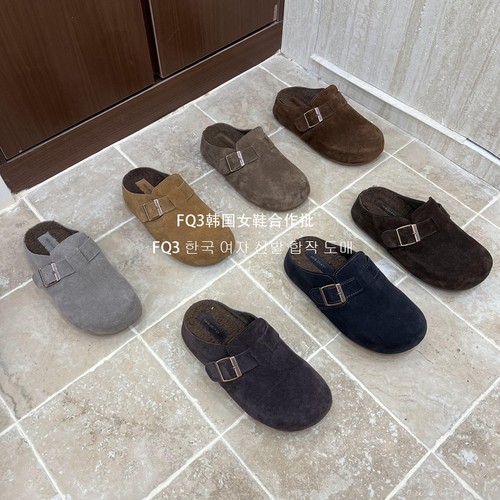 FQ3 实拍BEI LI XUAN内增高保暖加绒圆头穆勒鞋外穿软底真皮半拖