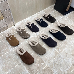 女皮毛一体反绒包头毛鞋 FQ3 XUAN秋冬羊羔毛半拖鞋 女 实拍BEI