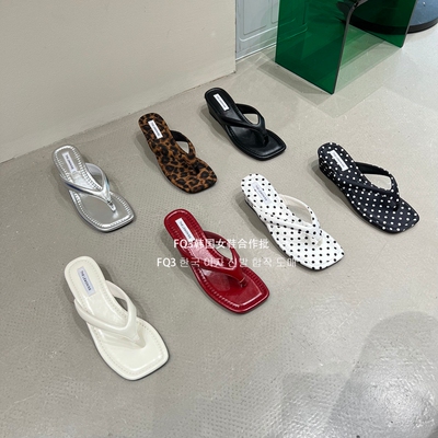 FQ3 实拍LUOMANLI方头露趾夹趾人字拖休闲百搭坡跟凉拖鞋女外穿