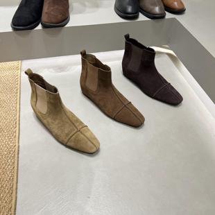 FQ3 实拍MUZI复古秋冬套筒短靴女微弹力内增高及裸靴户外反绒女靴