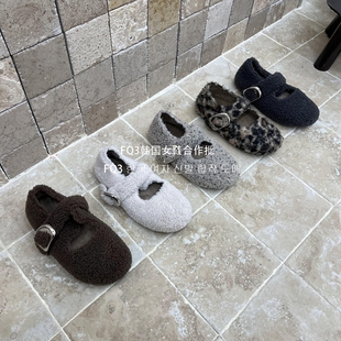 女冬防滑软底一字带保暖防冻羊羔毛鞋 FQ3 XUAN毛毛鞋 实拍BEI
