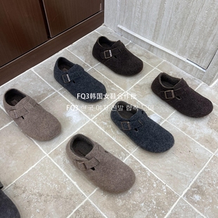 女毛呢乐福鞋 FQ3 XUAN内增高绒面套脚加绒保暖勃肯鞋 实拍BEI