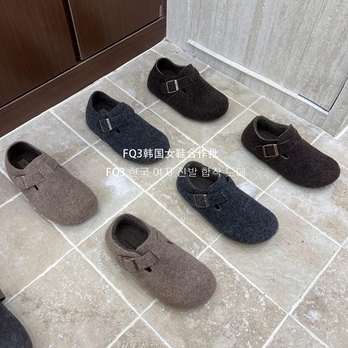 FQ3 实拍BEI LI XUAN内增高绒面套脚加绒保暖勃肯鞋女毛呢乐福鞋