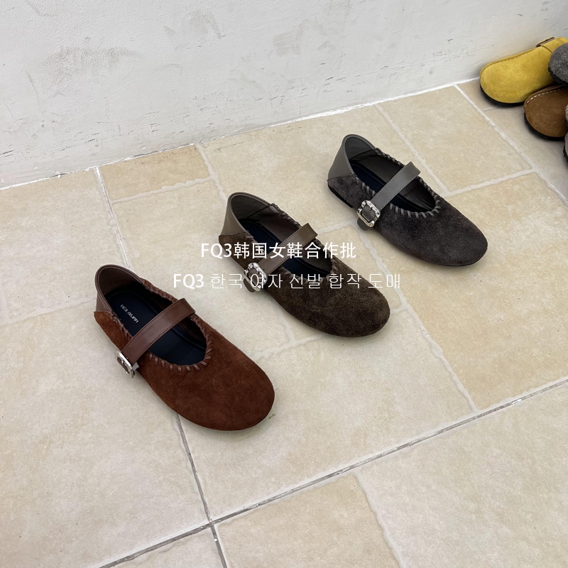 FQ3 实拍 BEI LI XUAN真皮复古玛丽珍鞋女一字带两穿磨砂软底单鞋