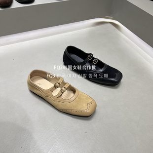 女休闲工作鞋 外穿粗跟单鞋 实拍MUZI方头拼接绒面套脚玛丽珍鞋 FQ3