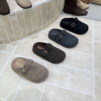 FQ3 实拍THE BULAGE加绒保暖厚底防滑穆勒鞋外穿毛绒增高半拖鞋