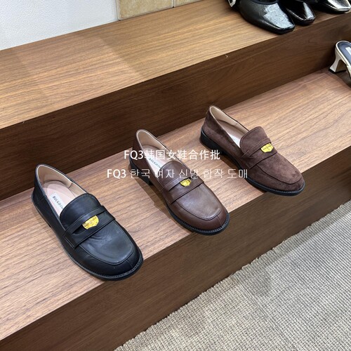 FQ3 实拍BULVJI圆头乐福鞋女粗跟浅口套脚小皮鞋外穿女工作鞋秋冬
