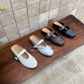 一字扣浅口平底包头拖鞋 XUAN韩版 女圆头简约懒人拖 FQ3实拍BEI
