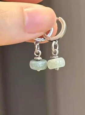玉石算盘珠耳环耳扣女新中式复古风国潮简约清冷感百搭耳饰品潮