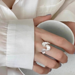 唐草纹波浪卷戒指女开口可调节小众设计感高级感ins风指环潮新品