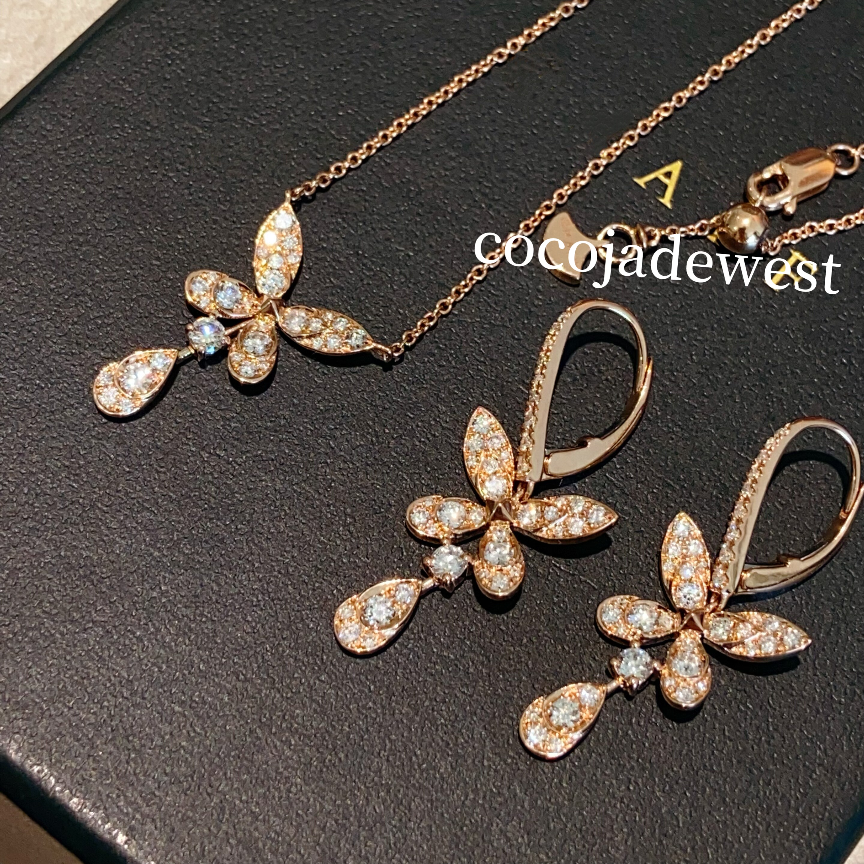 18K金天然钻石蝴蝶耳坠蝴蝶耳钉女新款耳钉钻石耳钉白金玫瑰金