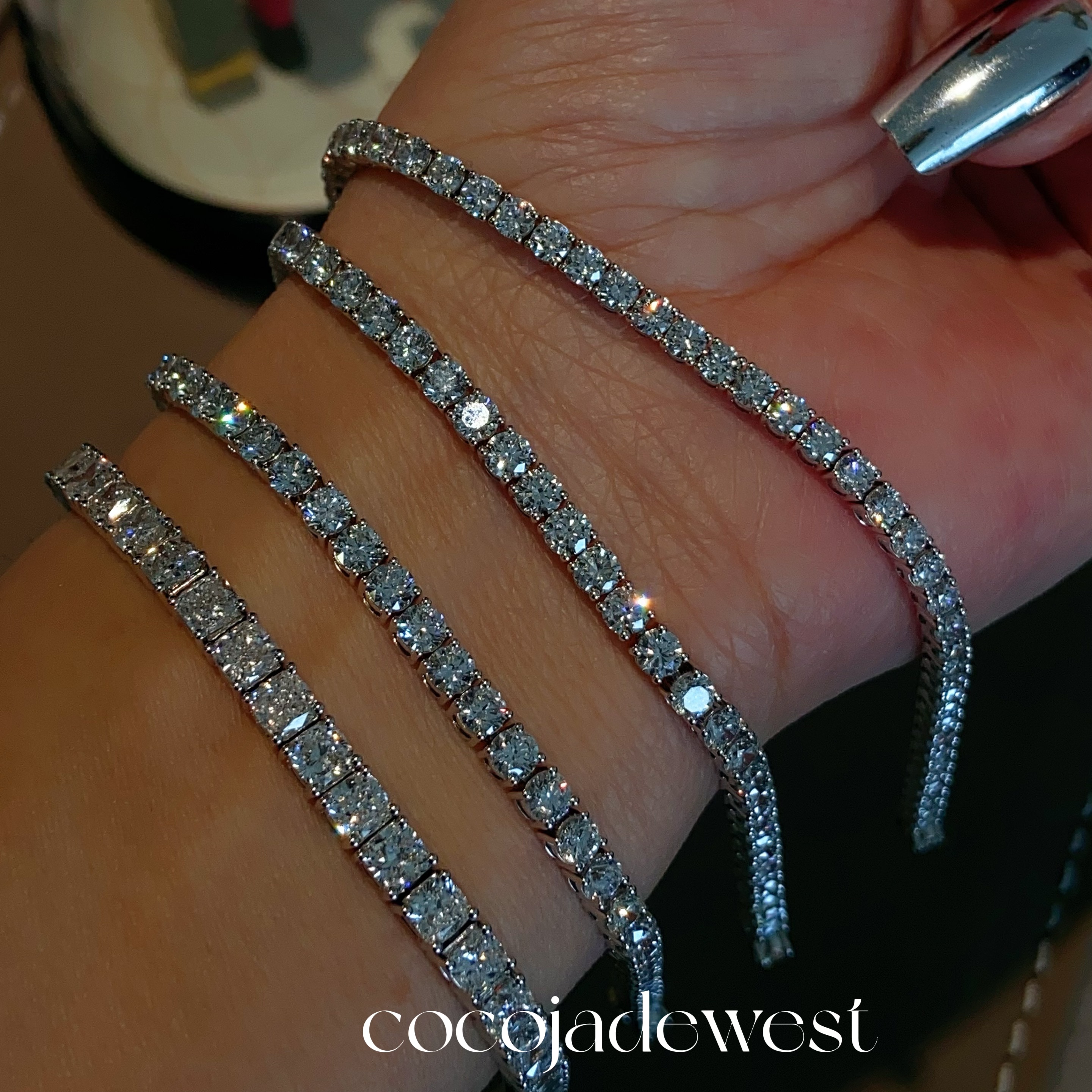 18k金天然钻石手链女白金满钻网球手链四爪全钻手环钻石手链