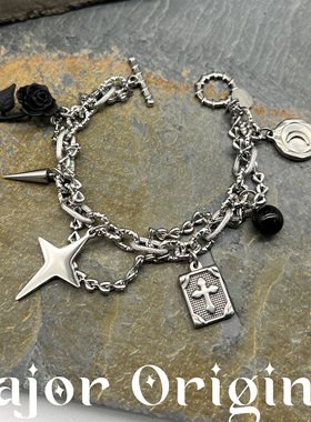 美作原创MAJOR 荆棘黑玫瑰花星月朋克钛钢缠绕手链「星光序曲」